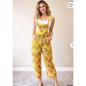 KIMCHI BLUE UO Sz M Tessa Sheer Overall Jumpsuit Crossback Floral Print Boho